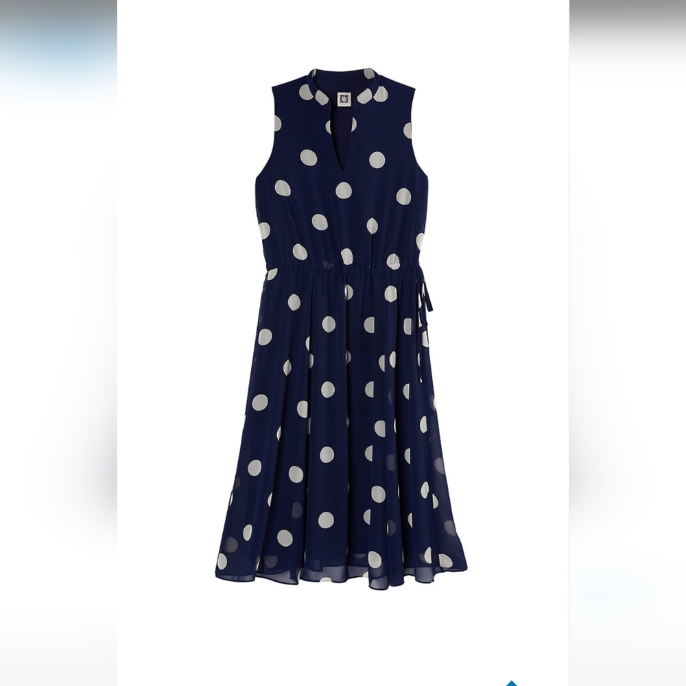Anne Klein Navy with White Dot Midi Dress Sz L